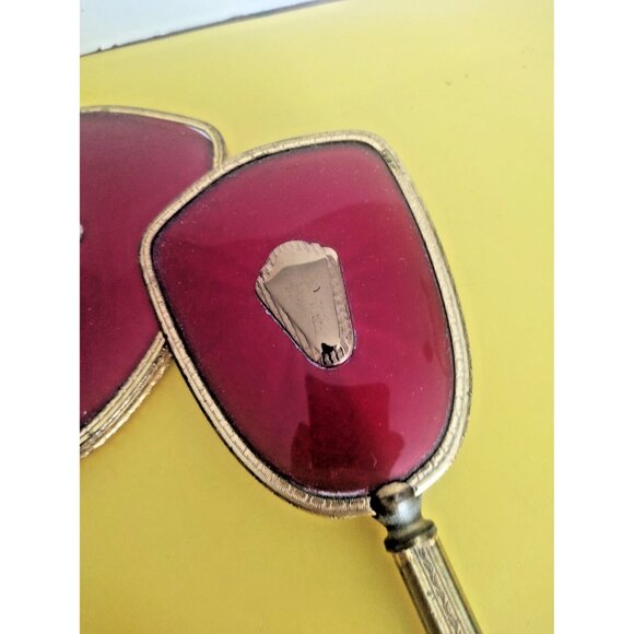 Vintage Brass and Cut Glass Hand Mirror & Brush Vanity Set 1930-1940 - Picture 5 of 15